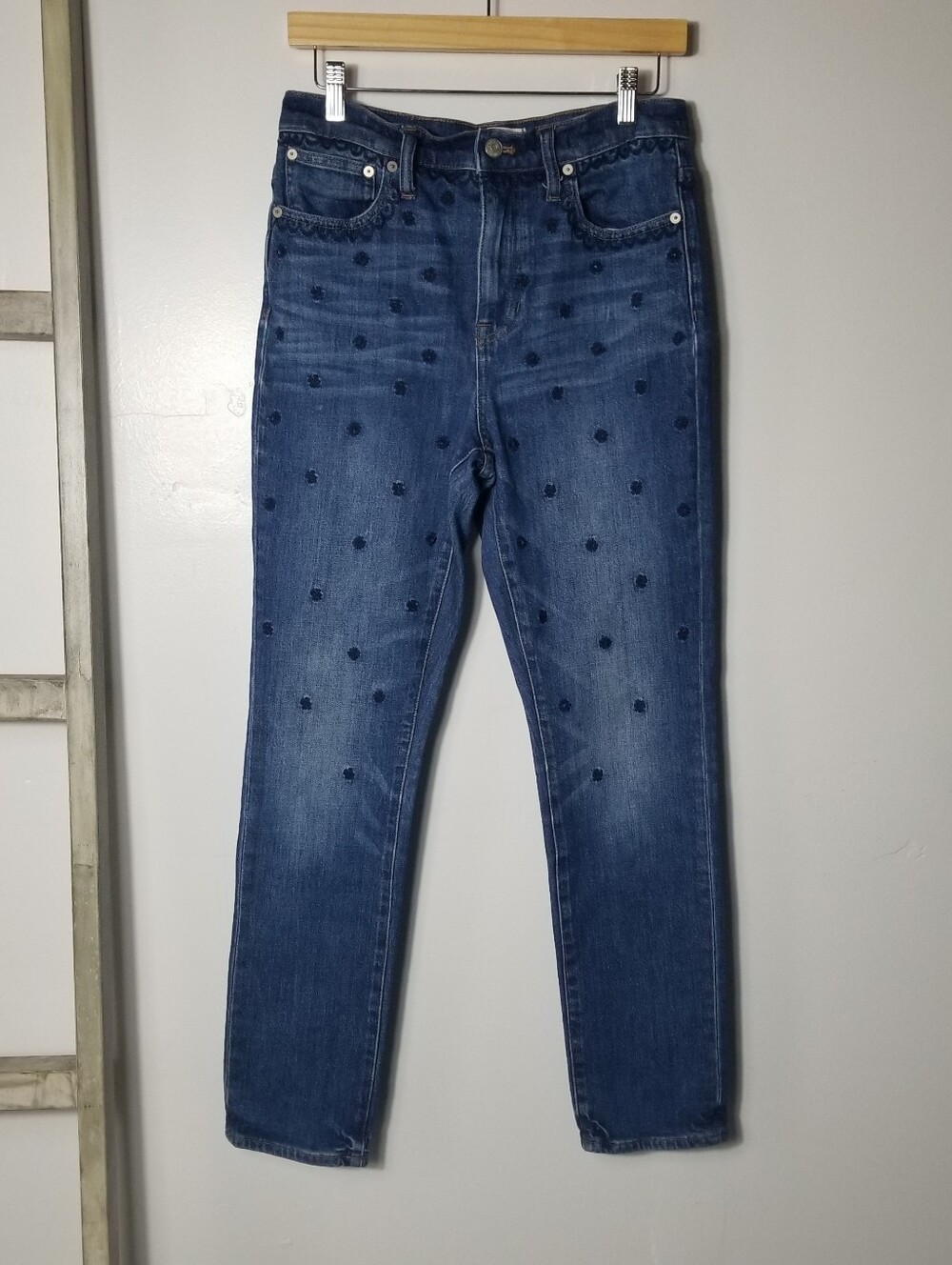 MADEWELL WOMEN'S THE HIGH RISE SLIM BOY JEAN EMBROIDERED SIZE 26
